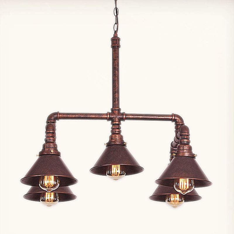 5-Light Chandelier Industrial Living Room Hanging Light with Conic Metal Shade in Black/Copper