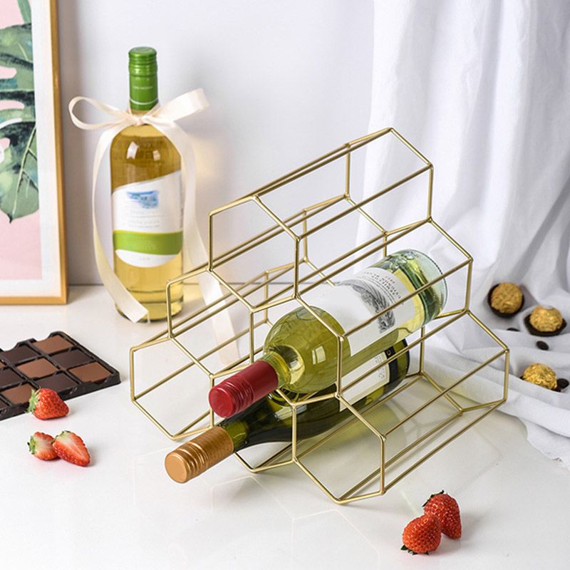 Iron Tabletop Wine Glass Rack Modern Stackable Wine Bottle Holder in Gold