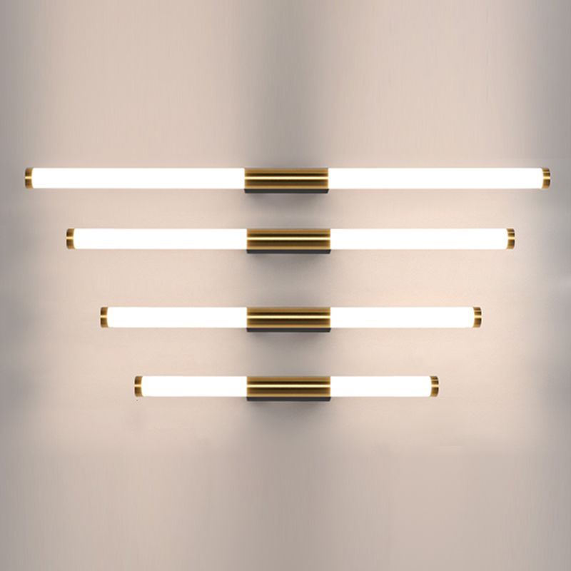 Metal Straight Wall Lamp Modern Style Gold LED Mirror Light for Bathroom