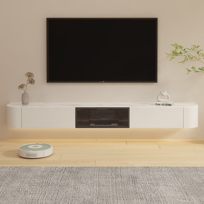 Contemporary Stone TV Stand Console White Floating TV Media Stand for Living Room