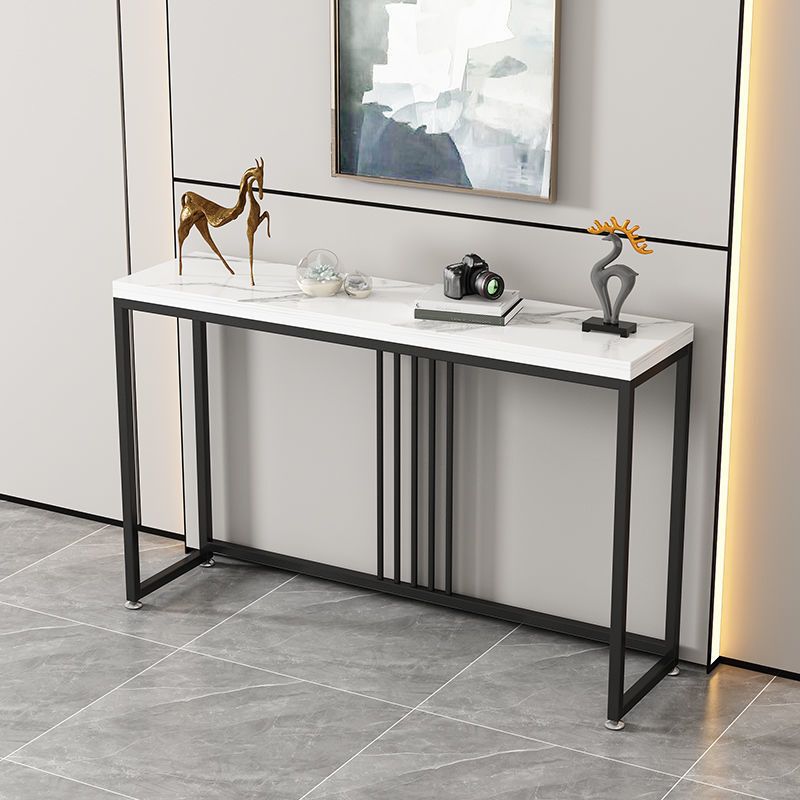 Rectangle Stone Top Console Table with Steel Trestle Base Accent Table