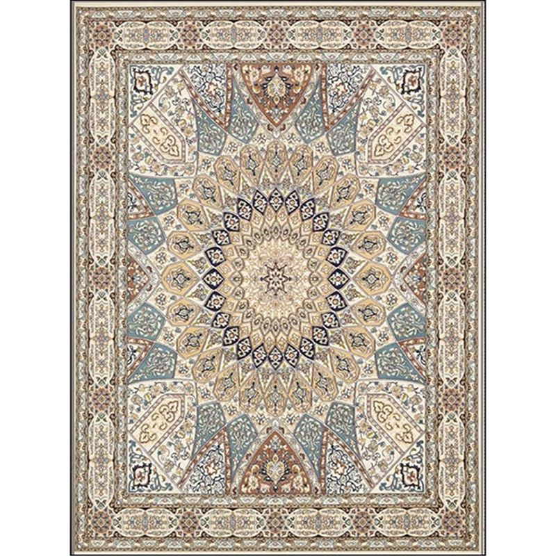 Mediterranean Moroccan Rug in Brown Medallion Irregular Shape Pattern Rug Polyester Non-Slip Carpet for Home Decoration