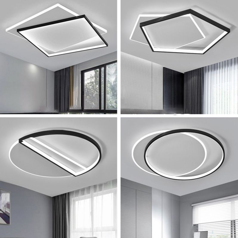 Geometric Metal Ceiling Mount Lamp Simplicity-Style LED Black Close to Ceiling Lighting