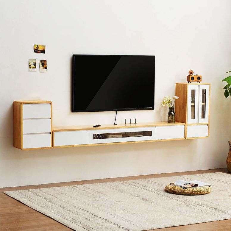 Contemporary TV Stand , Solid Wood TV Console with Drawers and Cabinet