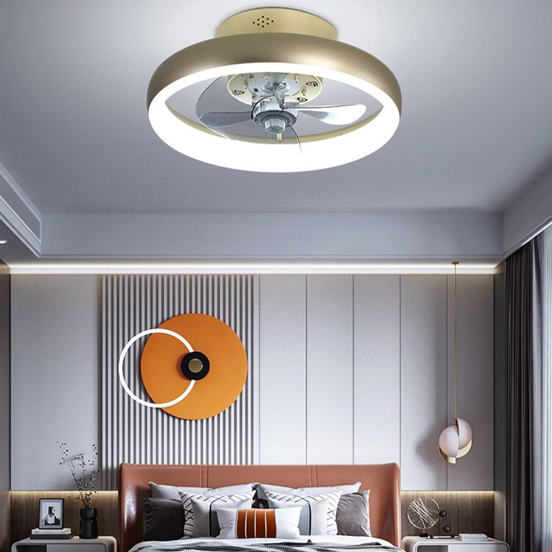 Circle Metal Ceiling Fan Lamp Modern Style LED Ceiling Light Fixture for Bedroom