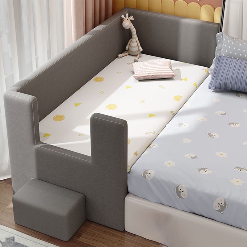 Glam Nursery Crib Pine with Guardrail Wood Gray Upholstered Nursery Bed