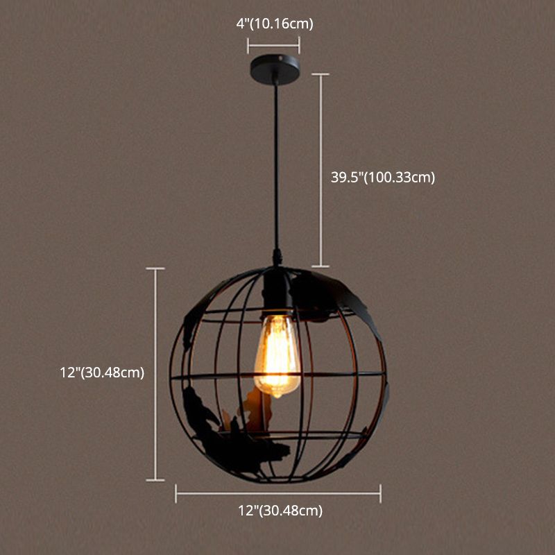 1 Light Sphérique Cage Pendante Light Retro Metal Shade Restaurant lampe suspendue