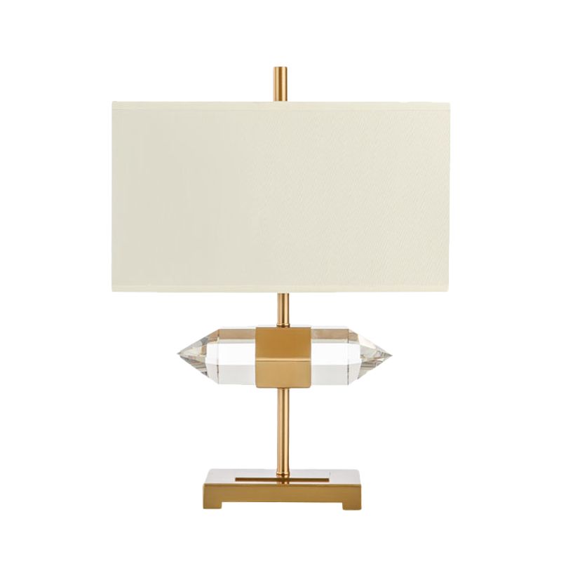 1-Light Table Lamp Simplicity Rectangle Fabric Night Light with Crystal Prism Decor in Gold