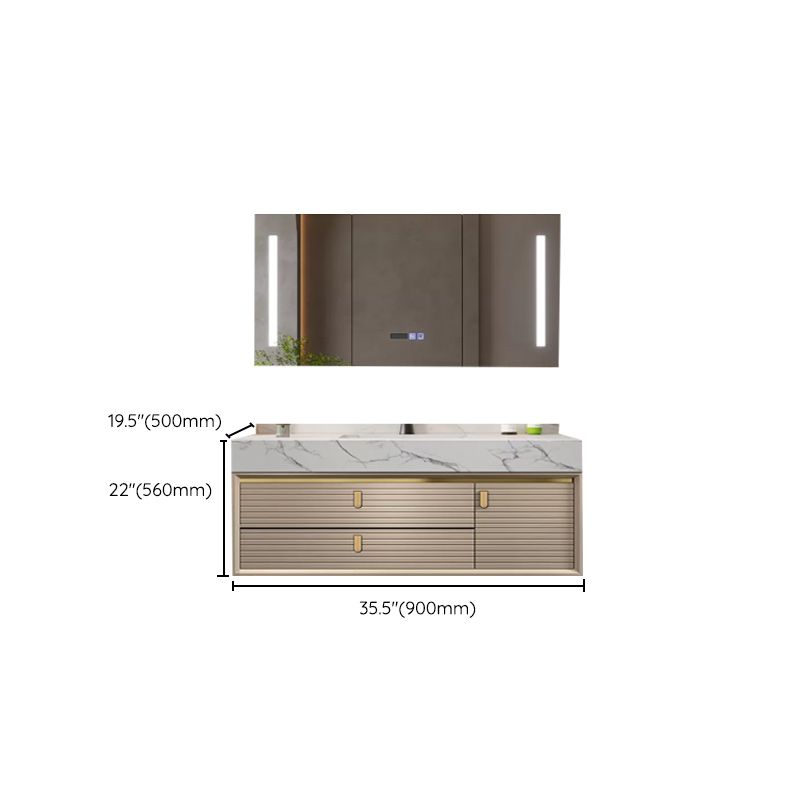 Glam Vanity Set Quartz Top Standalone Cabinet and Mirror Space Saver Vanity