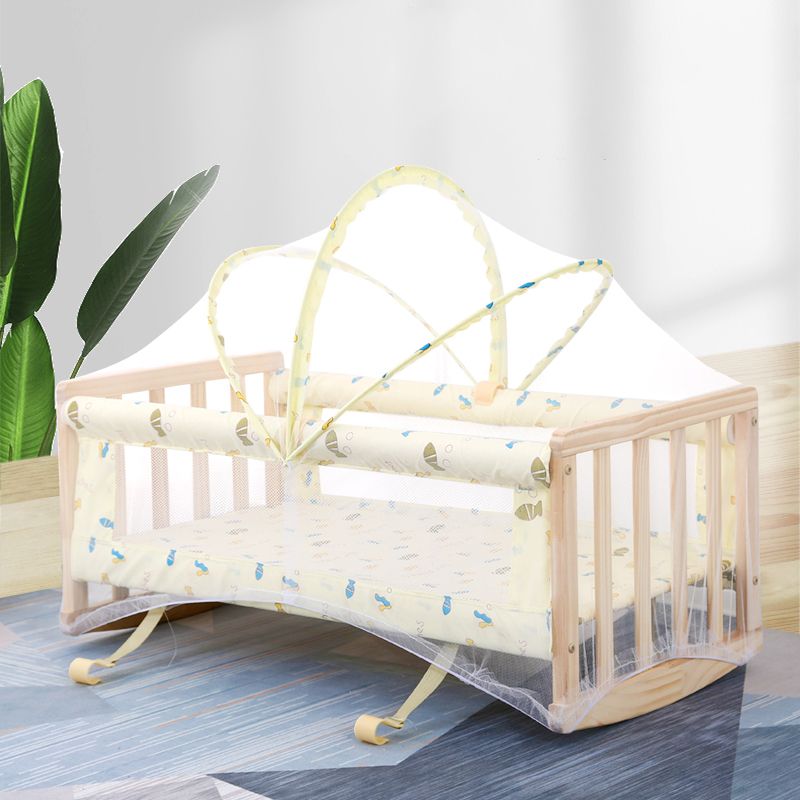 Solid Wood Rectangle Bassinet Gliding Crib Cradle with Upholstered for Baby