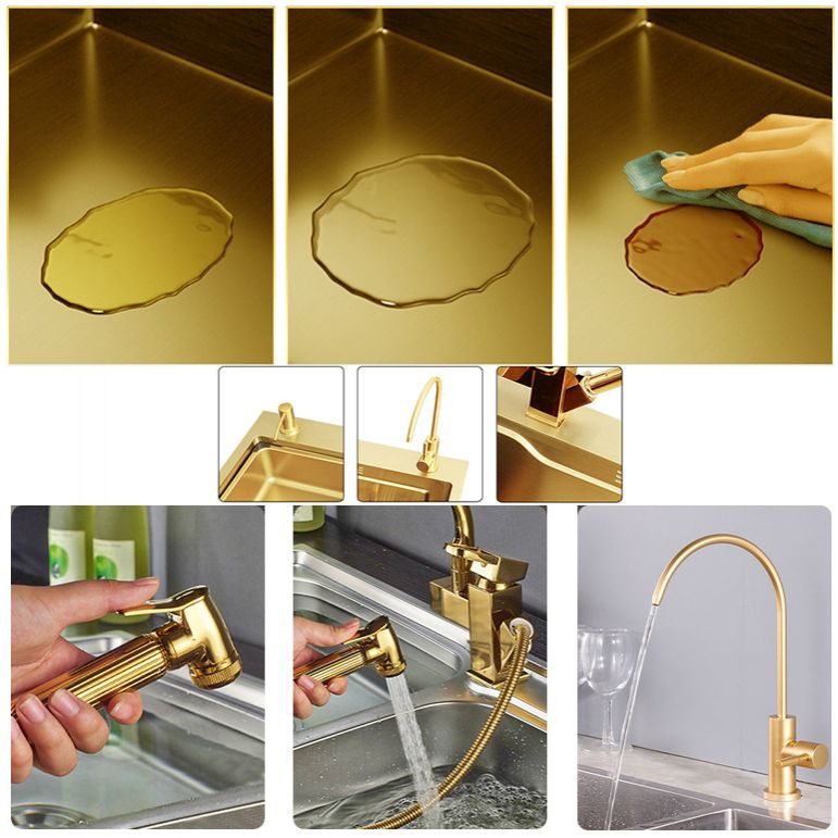 Glam Stainless Kitchen Sink Golden with Faucet Cutting-Board Drain Assembly Sink