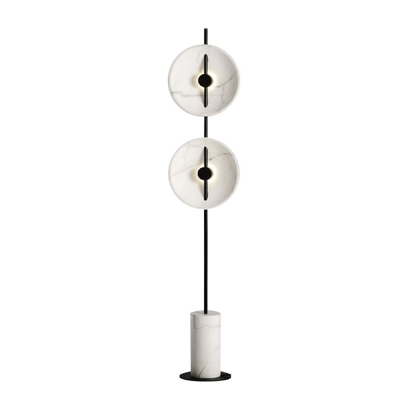 White Disc Standing Light Minimalistic Marble LED Floor Lamp with Cylindrical Base