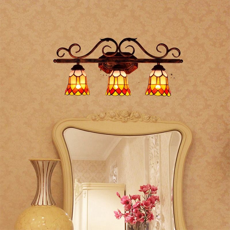 Multicolor Tiffany Wall Vanity Light 3 Heads Up and Down Lighting over Mirror Vanity Lights