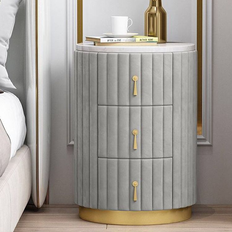 Round Slate Bedside Cabinet Modern Minimalist Bedside Table with Drawers