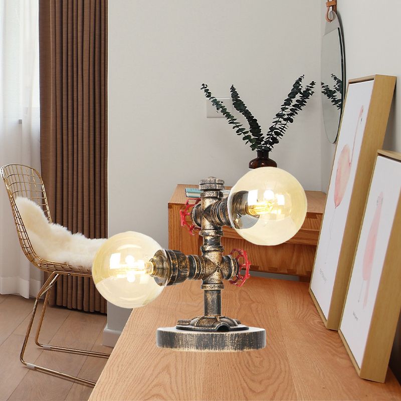 Antique Silver/Bronze Globe Shade Task Lighting Industrial Clear/Amber Glass 2-Light Living Room Sconce Lamp