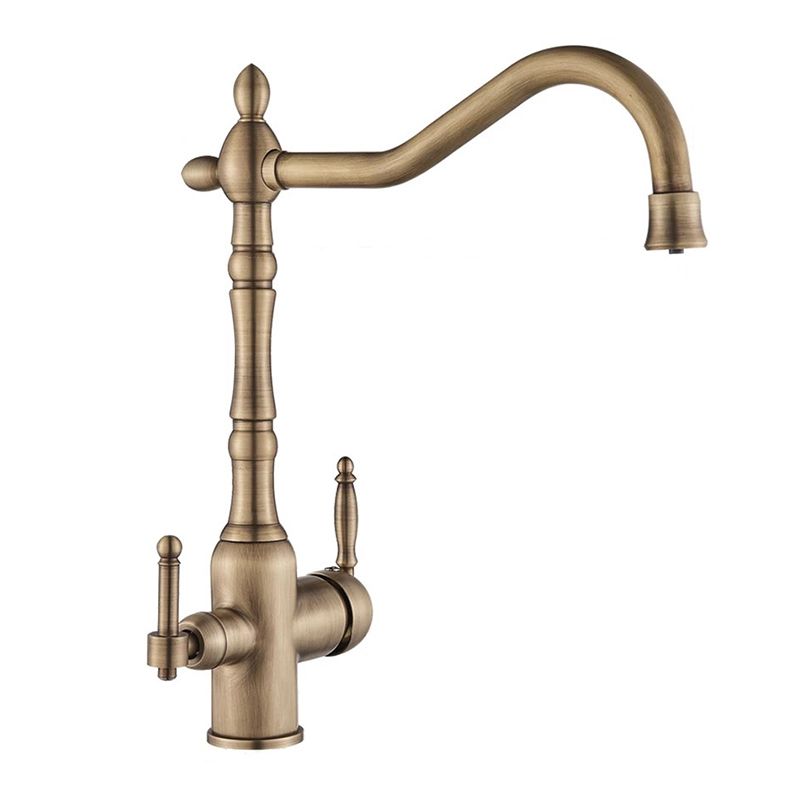 Traditional Bridge Kitchen Faucet 2-Handle Bridge Kitchen Faucet in Gold