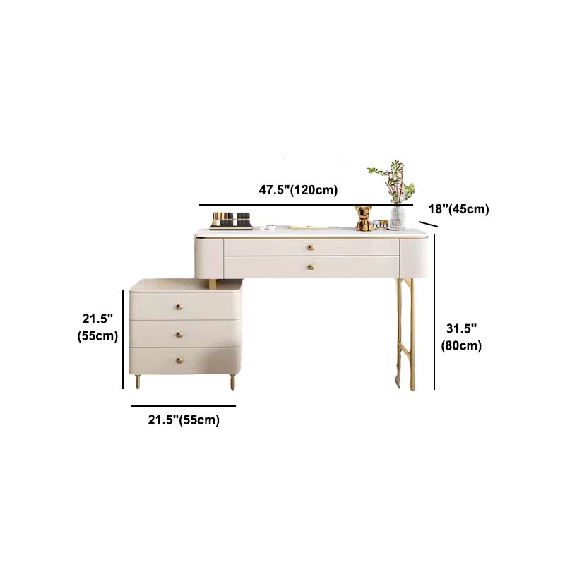 White Rock Sheet Top Gold Metal Base Glam Style 2/5 Drawers Dresser