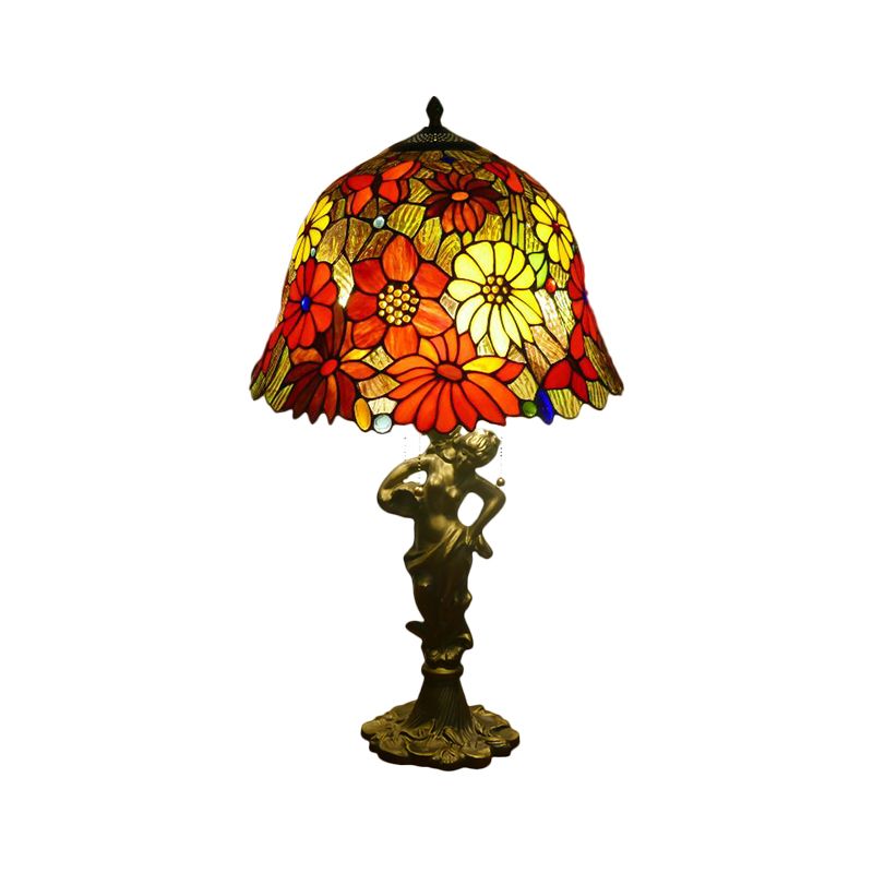 3 Heads Bell/Scalloped Night Lighting Baroque Gold Stained Glass Flower Patterned Task Lamp with Resin Naked Woman