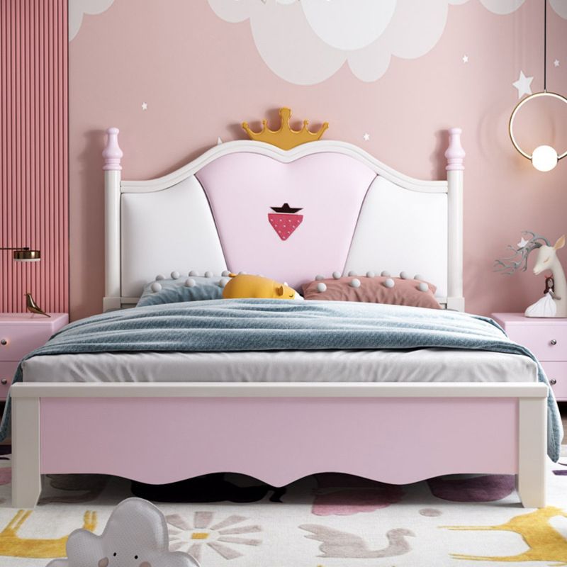 Princess Wood & Genuine Leather Bed Frame with Mattress in Pink and White