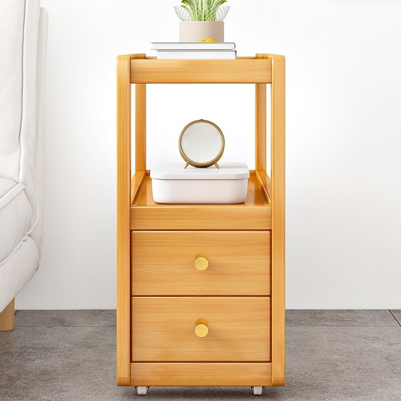 Wooden and Glass Bedside Table Modern Minimalist Night Table with Casters