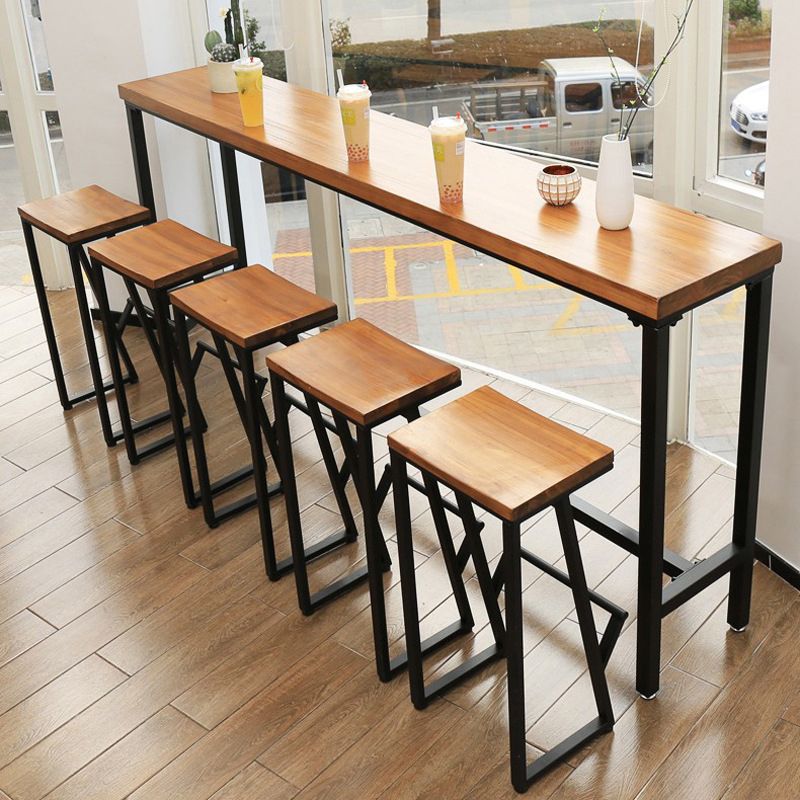 Solid Wood Bar Table Industrial Bar Table with Trestle Base in Black