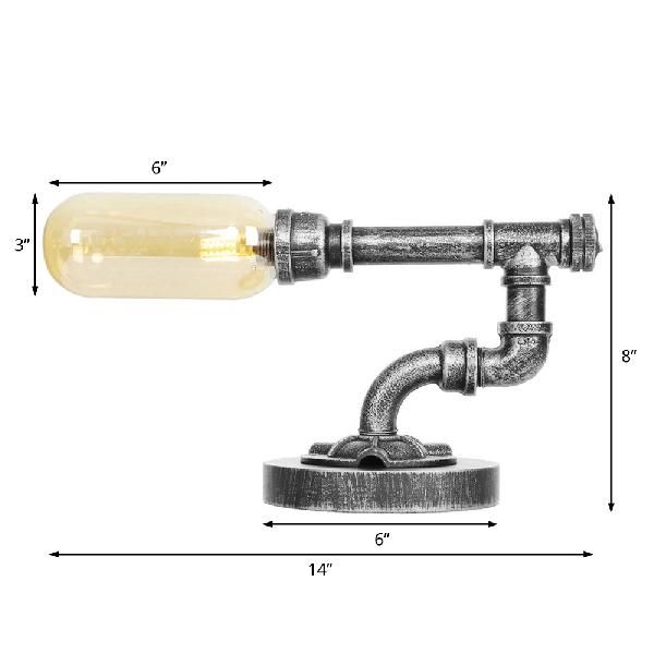 Industrial Capsule Shade Table Light 1/2 Bulbs Amber/Clear Glass LED Nightstand Lamp with/without Water Tap Deco for Living Room