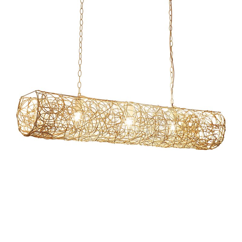 Tubería blanca Luz de suspensión horizontal Contemporánea de 3 luces Bambú Rattan Luz colgante