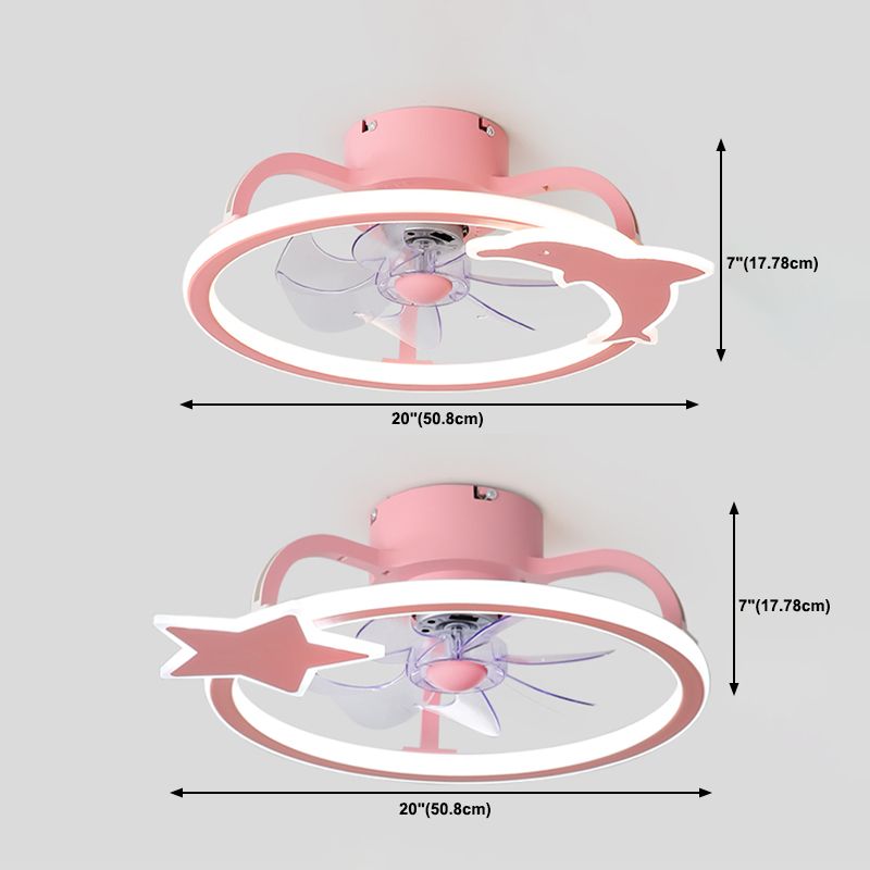 Unique Shape Metal Ceiling Fan Kids Style 2 Lights Ceiling Fan Lamp