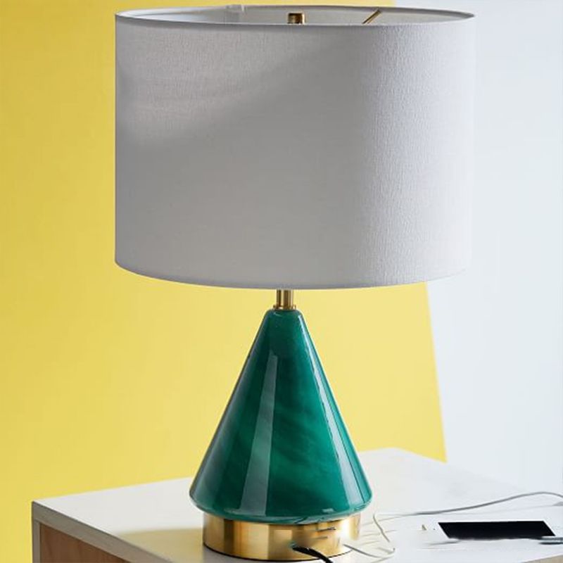 Contemporary 1 Bulb Task Lighting Green Cylinder Small Desk Lamp with Fabric Shade