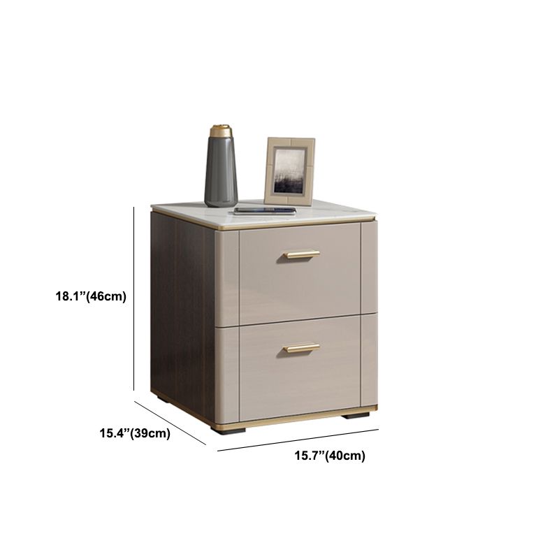 Glam Nightstand Stone Accent Table Nightstand with 2 Drawers