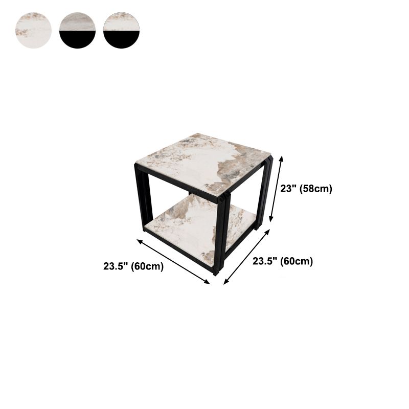 Square Marble Side Table Contemporary Black Storage Side Table