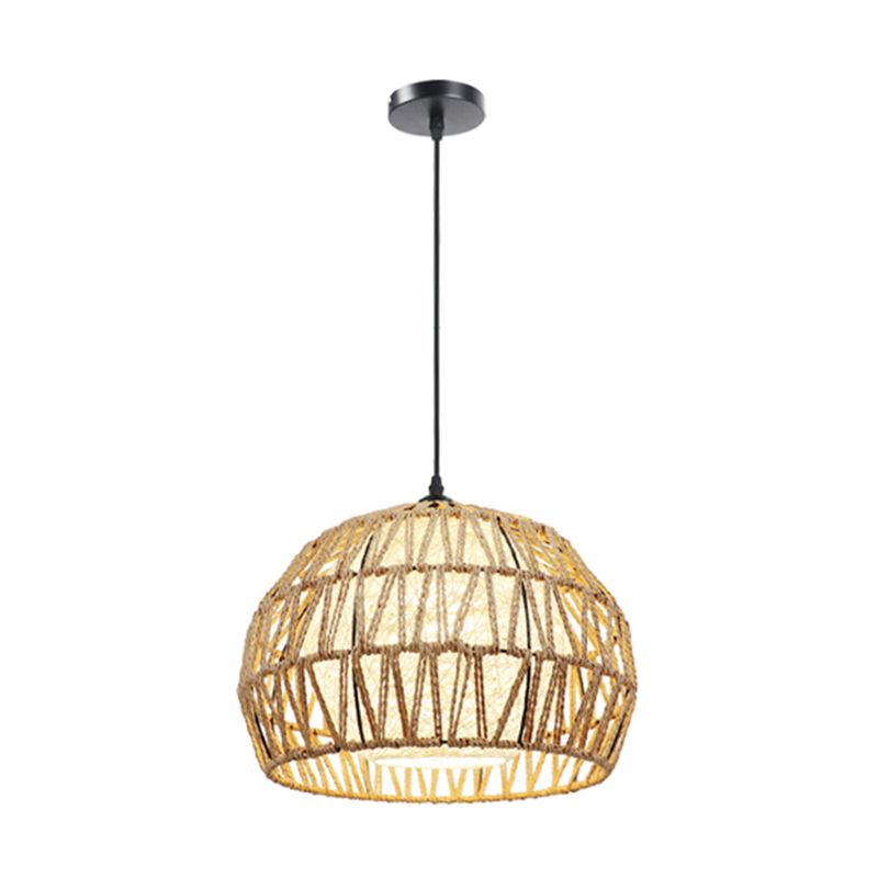 Spherical Rope Suspension Lamp Rustic Single-Bulb Dining Room Down Lighting Pendant