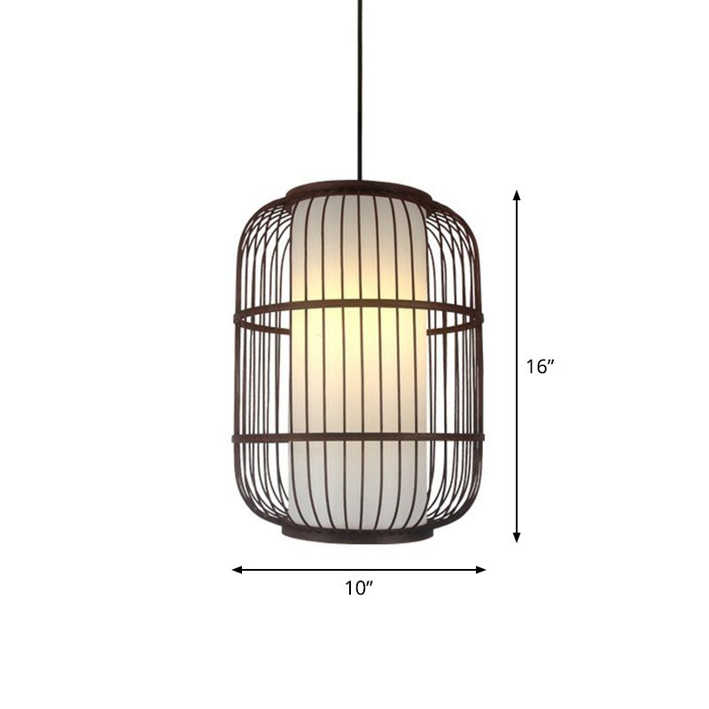 Coffee Finish Cage Hanging Lamp Contemporary Single-Bulb Bamboo Suspension Light