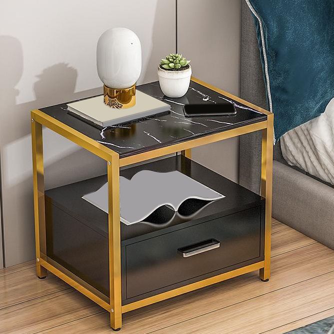 Contemporary Open Storage Accent Table Nightstand Antique Finish Bed Nightstand