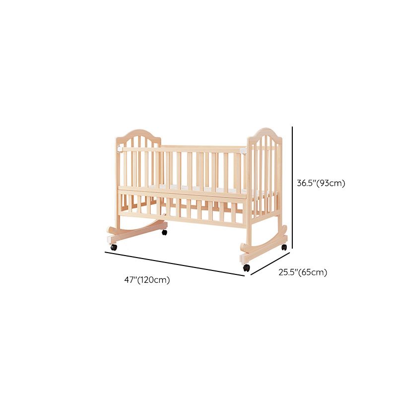 2-in-1 Wooden Crib with Casters Natural Mini Crib with Guardrail and Mattress