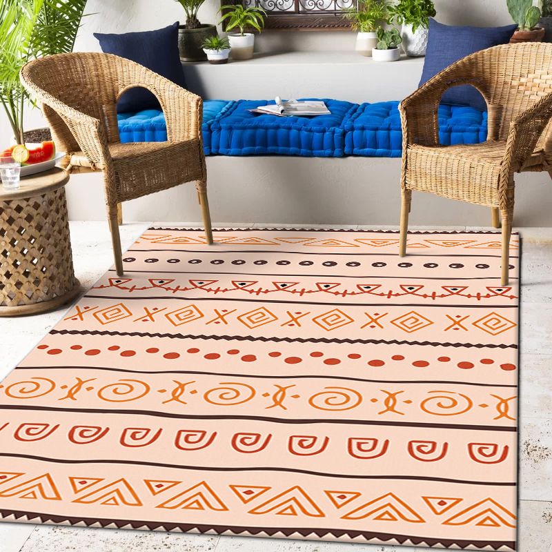 Classic Bohemian Rectangle Area Rug Natural Tribal Print Indoor Carpet Polyester Anti-Slip Backing Carpet for Living Room