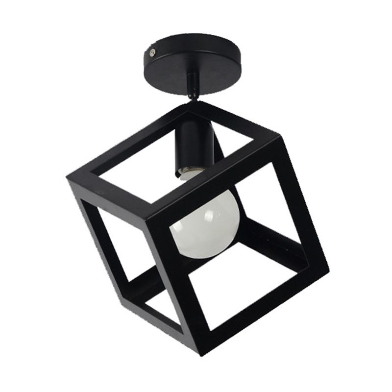 Retro Industrial Style Ceiling Light Lighting Fixture with Wrought Iron Metal Frame in Black