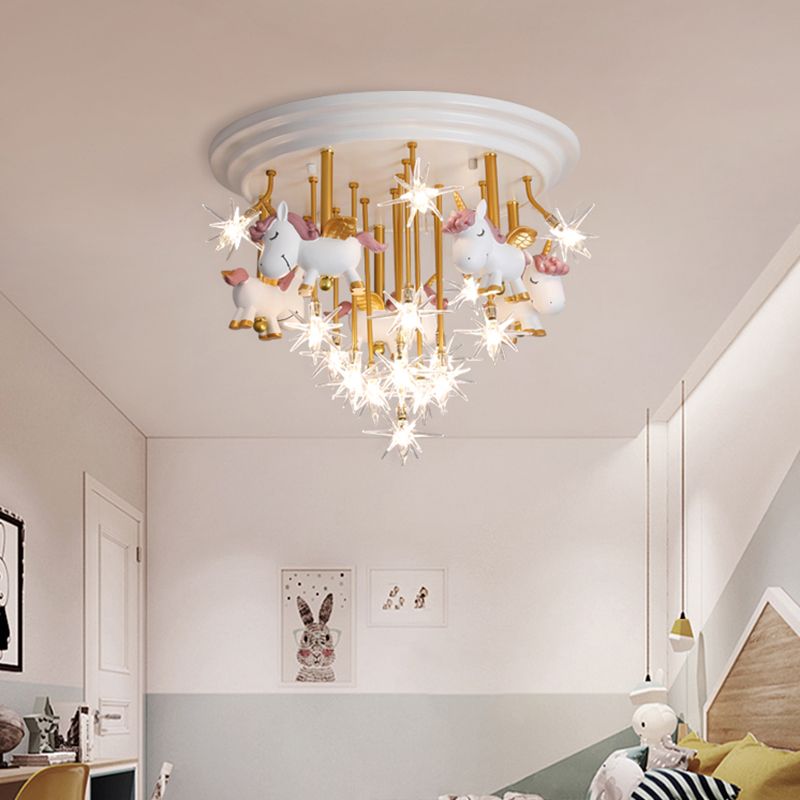 Flying Unicorn Kindergarten Semi Flush Mount Resin Kids LED Affermazione Montata Montata