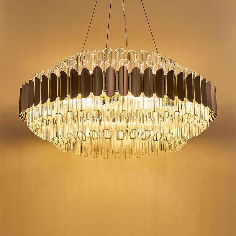 Grey Tubular Chandelier Lamp Modern 12-Light Prismatic Crystal Ceiling Pendant Light