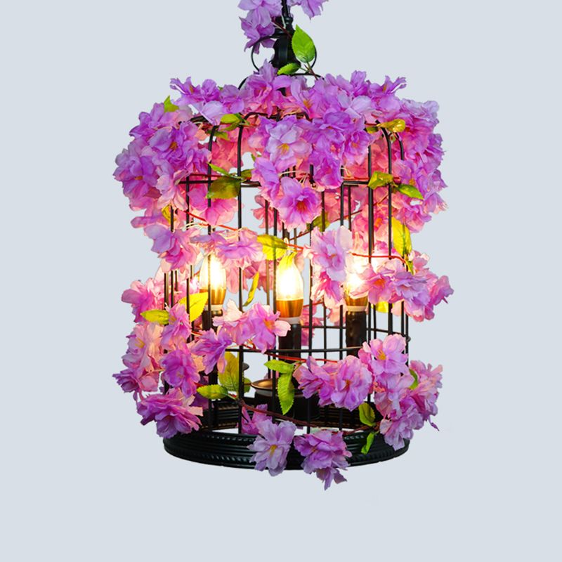 Pendre un seul bulbe Light antique Cage Fer Hanging Lightture avec plante décorative