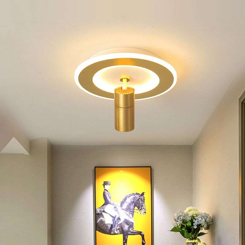 1-Light LED Semi Flush Mount in Modern Concise Style Metal Indoor Ceiling Light in Gold