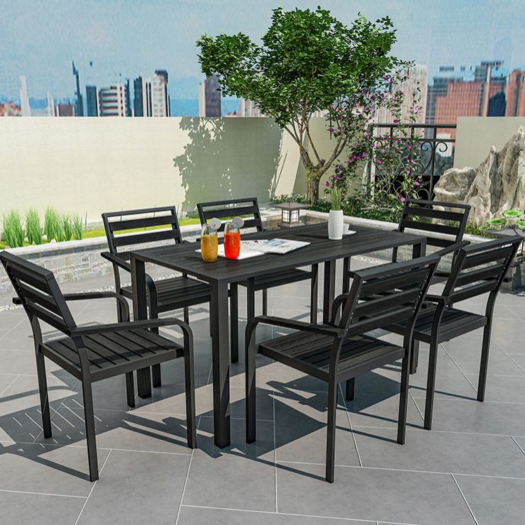 Industrial Geometric Patio Dining Table 1/5/7 PCS Plastic Wood Dining Set