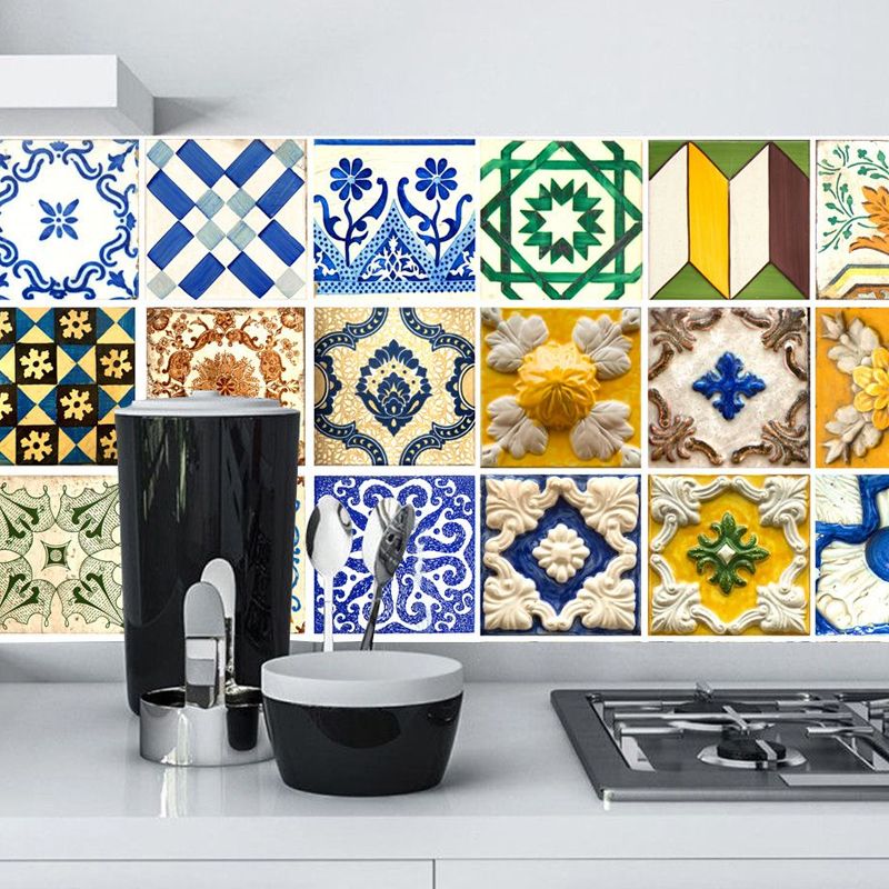 Colorful Faux Moroccan Tile Wallpaper Panel Peel and Paste Wall Decor for Kitchen