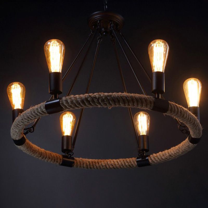 Exposed Bulb Chandelier Light Fixture Industrial Metal Pendant Lighting for Restaurant