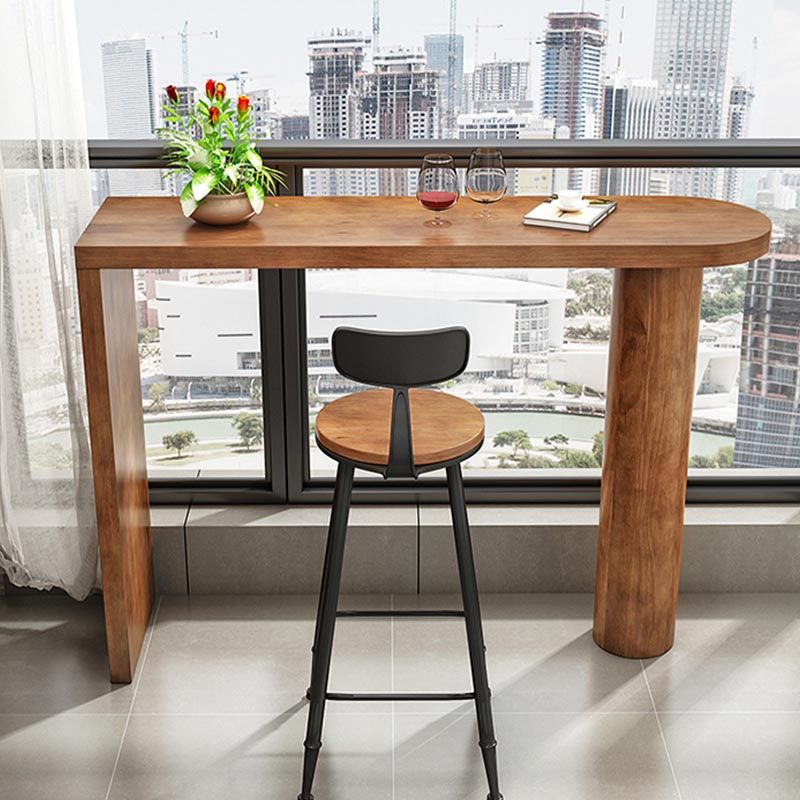 Irregular Shape Pine Wood Top Bar Table Modern Bar Table with Double Pedestal