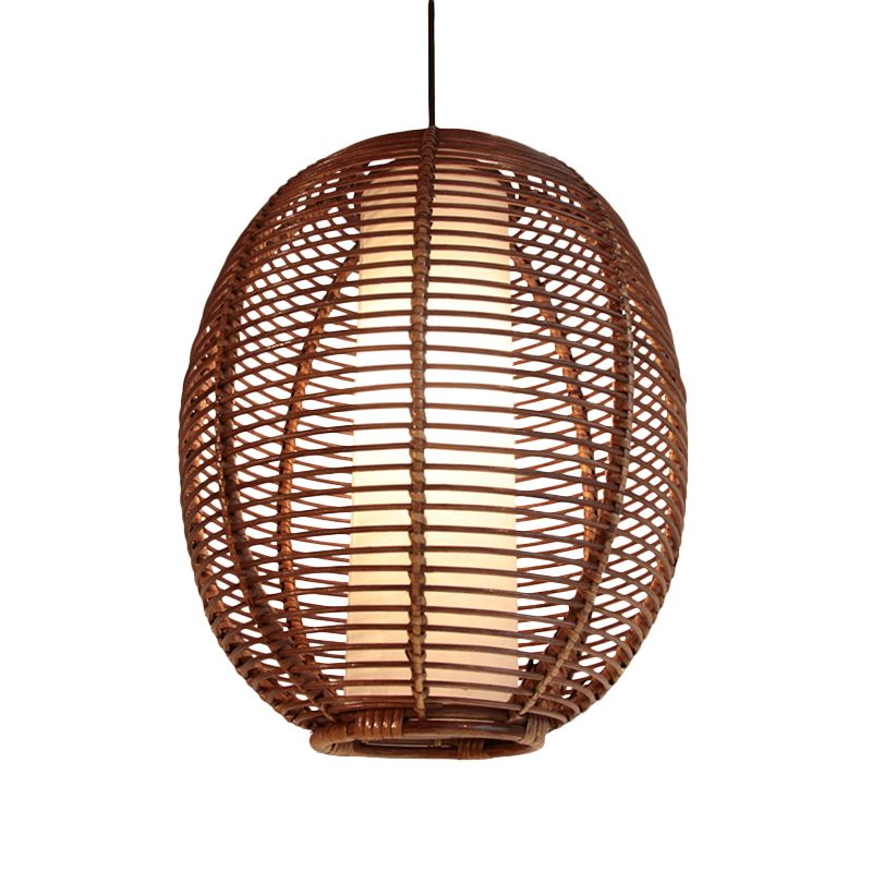 Basket Bamboo Lampada del soffitto asiatico 1 bulbo marrone sospeso a sospensione per sala da pranzo