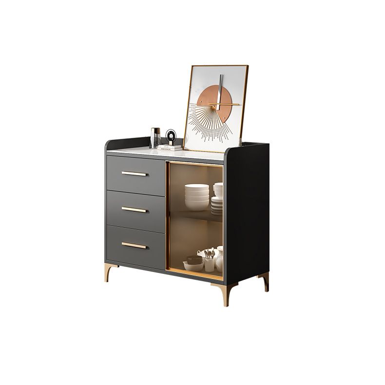 Glam Style Sideboard Wood Glass Doors Side Board with Cabinets and Drawers without Light