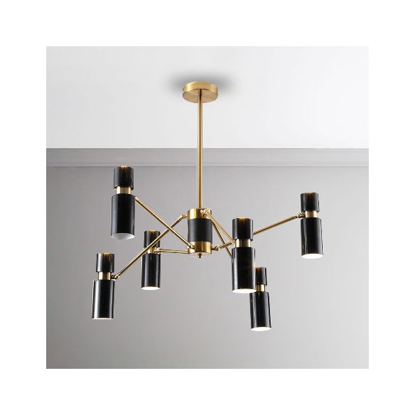 Cylinder Hanging Lamp Nordic Metal Up and Down Black Chandelier Light for Living Room