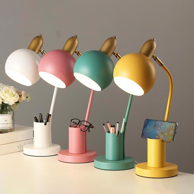 4 Color Optional Macaroon Style Desk Lamp Metal Dome Shade Studying Room Lighting Fixture with Pen Holder Design