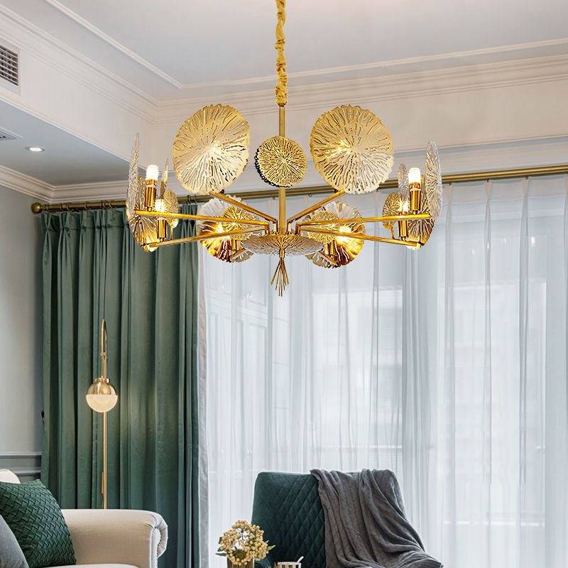 Postmodern Style Metal Chandelier Light Fixture Gold Lotus Leaf Shape Pendant Light
